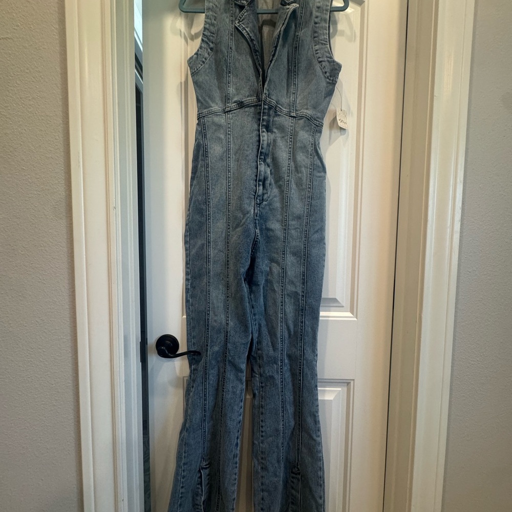 Free People Blue Denim Jumpsuit